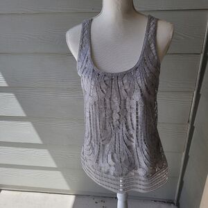 EXPRESS Women's Tank-Top Strappy Sleeve Silver-Metallic/Shimmer Lace Size M